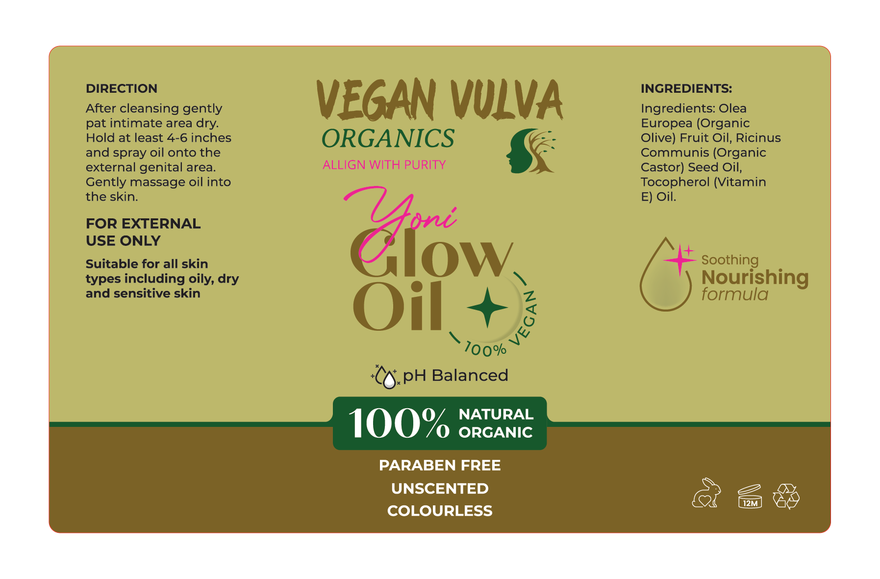 Vegan Vulva 100% Natural organic Yoni Glow Oil