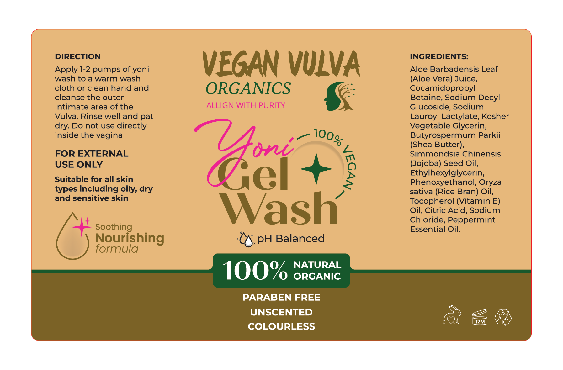 Vegan Vulva Organic Yoni Gel Wash With Aloe+ Shea & Jojoba